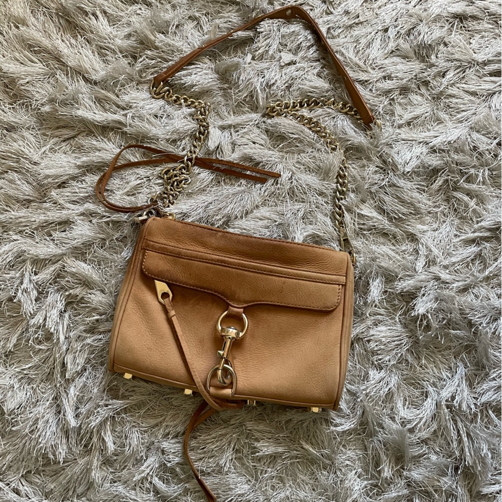 Rebecca Minkoff Tan & Gold Suede Crossbody Bag!